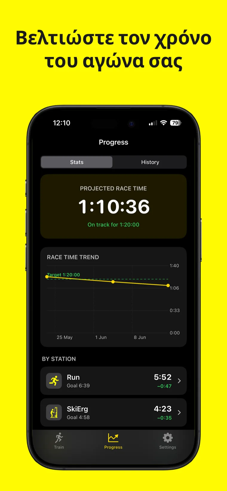 Βελτιώστε τον χρόνο του αγώνα σας — Hyrox Workout & Timer που δείχνει πλήρες ιστορικό συνεδριών με χωριστούς χρόνους για κάθε σταθμό