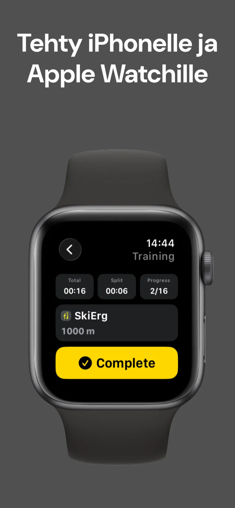 Tehty iPhonelle ja Apple Watchille — Hyrox Treeni: Hiki iPhonella ja Apple Watchilla automaattisella synkronoinnilla.